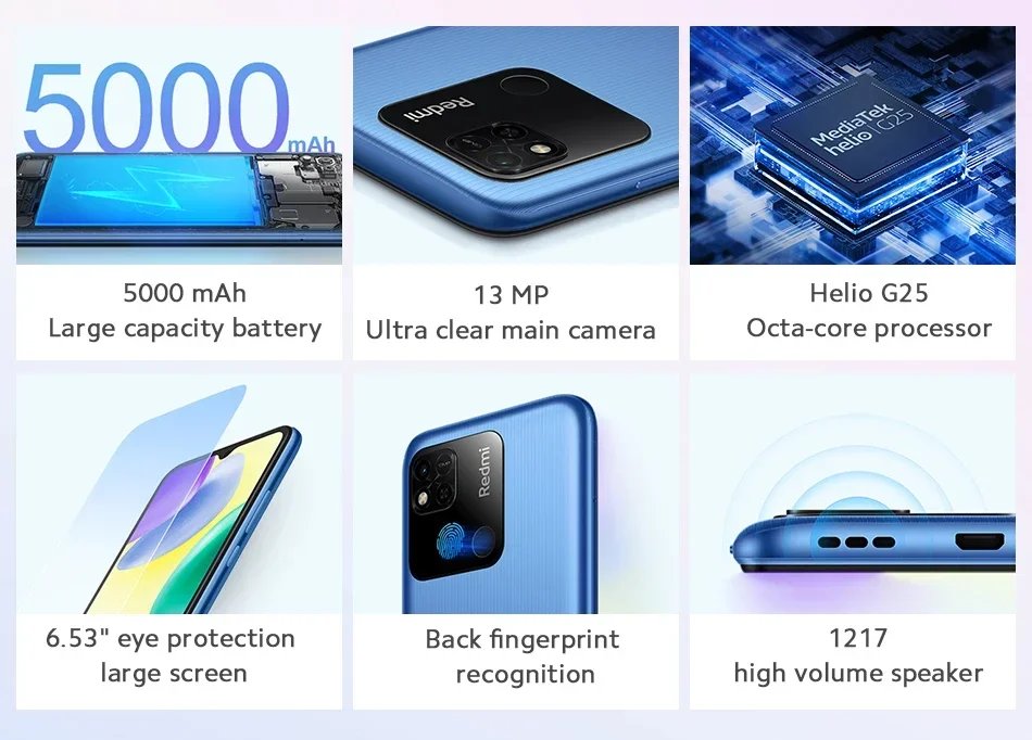 Xiaomi Redmi 10A 4G Smartphone 4GB 64GB Helio G25 Octa Core 6.53' HD Display 13MP Fingerprint 5000mAh Cellphone Global Rom