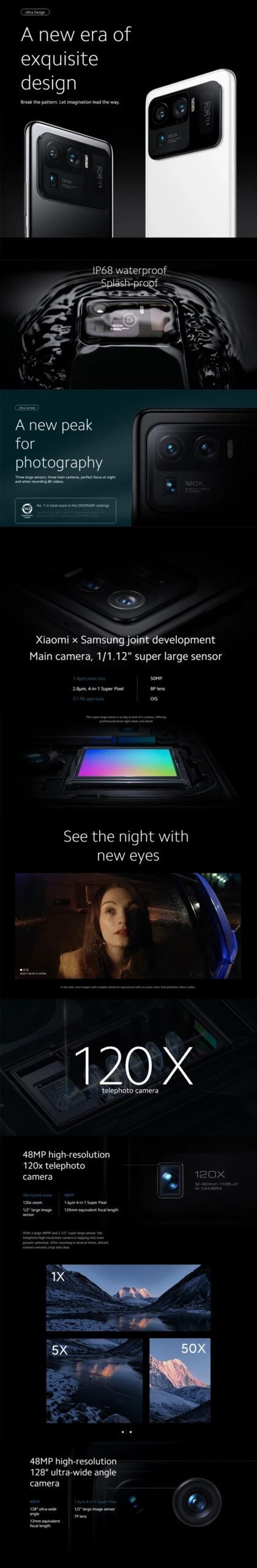 Global firmware Xiaomi Mi 11 Ultra Smartphone 5G 5000mAh Battery No charger Snapdragon 888 Octa-core 50MP Camera used phone