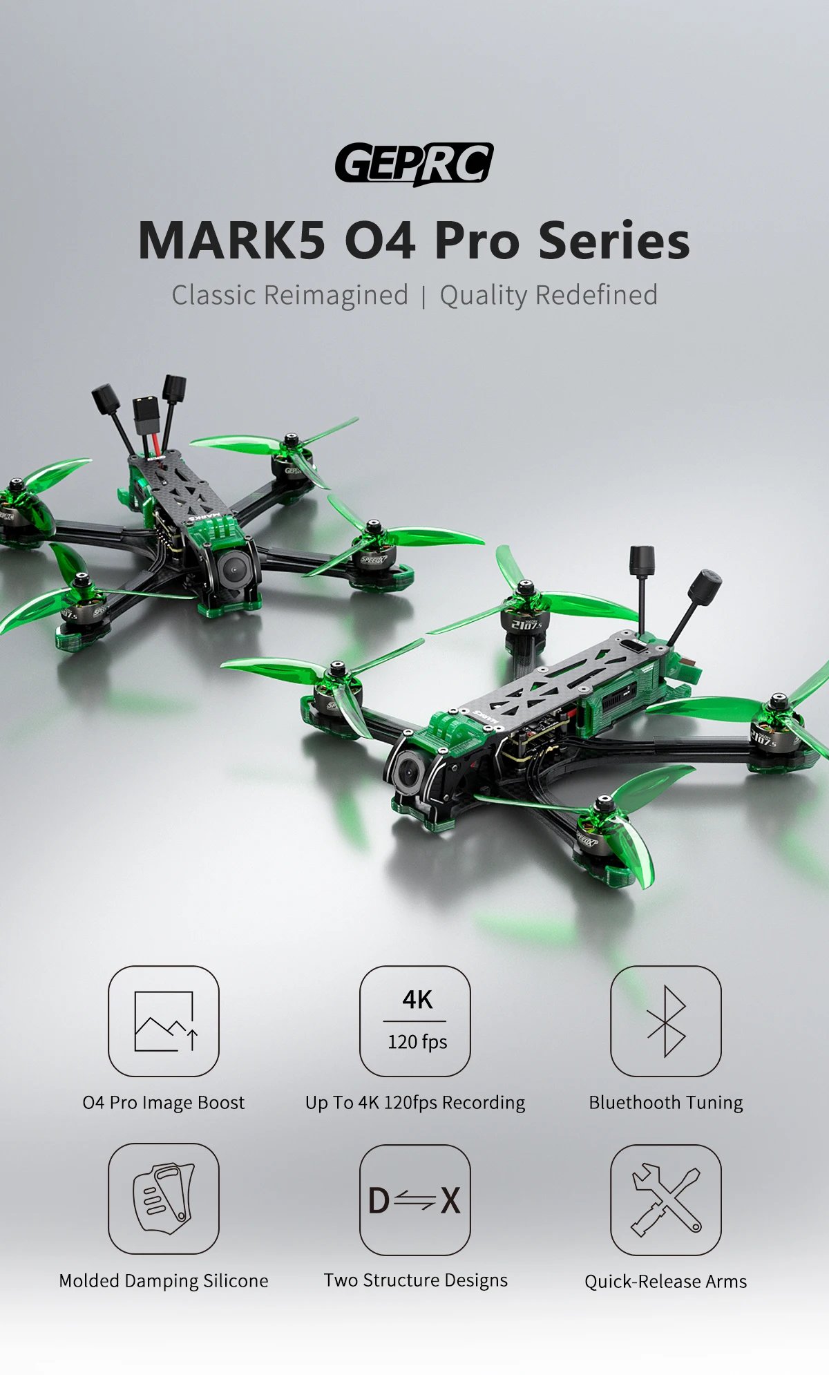 GEPRC MARK5 O4 Pro FPV Drone VTX O4 Air Unit GPS TAKER F722 Stack 2107.5 1960KV RC FPV Built Bluetooth Quadcopter Freestyle