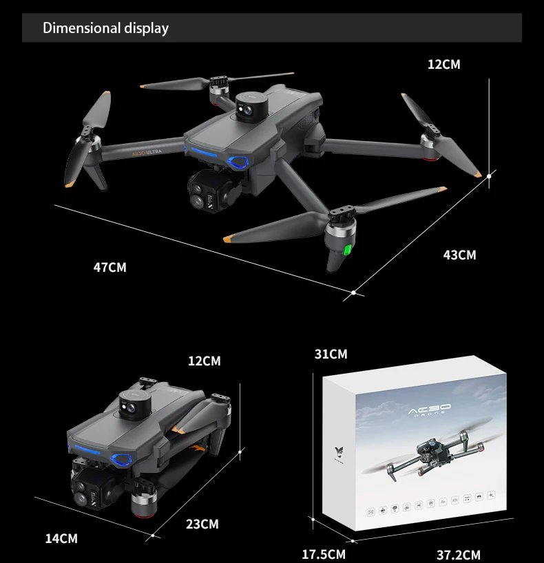 AE30 Professional Fishing Airdrop Drone 8K HD Camera 3-Axis Gimbal 10KM Brushless GPS FPV Dron Obstacle Avoidance RC Quadcopter