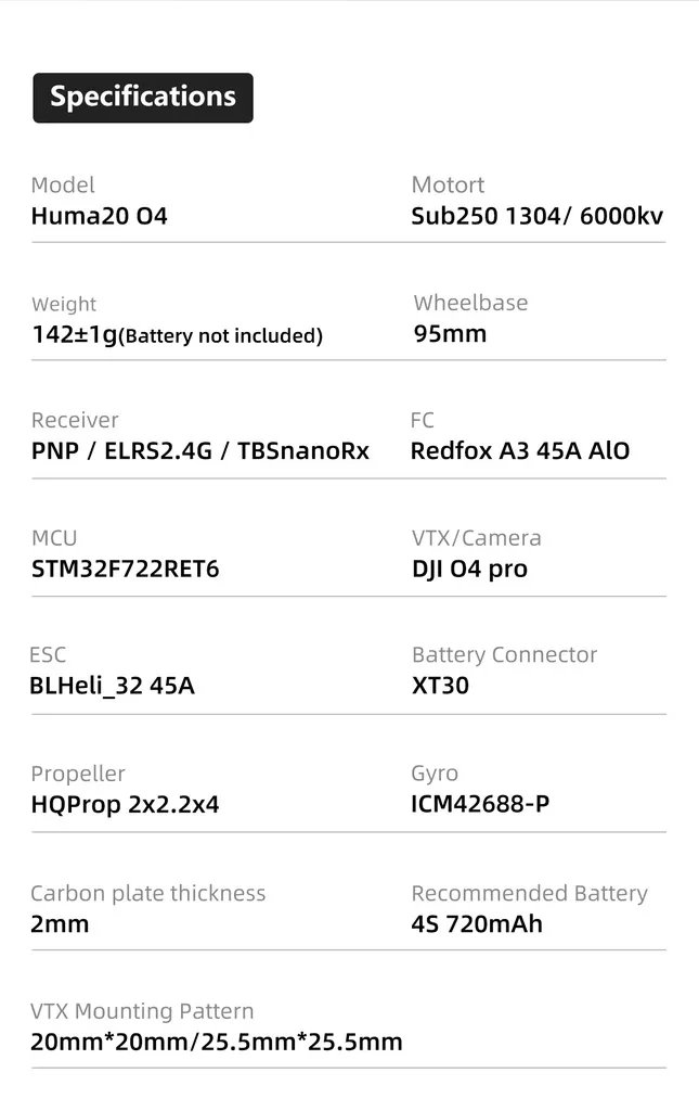 Sub250 Huma20 2 Inch HD O4 Pro 4S Redfox A3 45A AIO XT30 with PNP/ELRS2.4G/TBSnanoRX CineWhoop Drone Sub250 Huma20 2 Inch HD O4 Pro 4S Redfox A3 45A AIO XT30 with PNP/ELRS2.4G/TBSnanoRX CineWhoop Drone