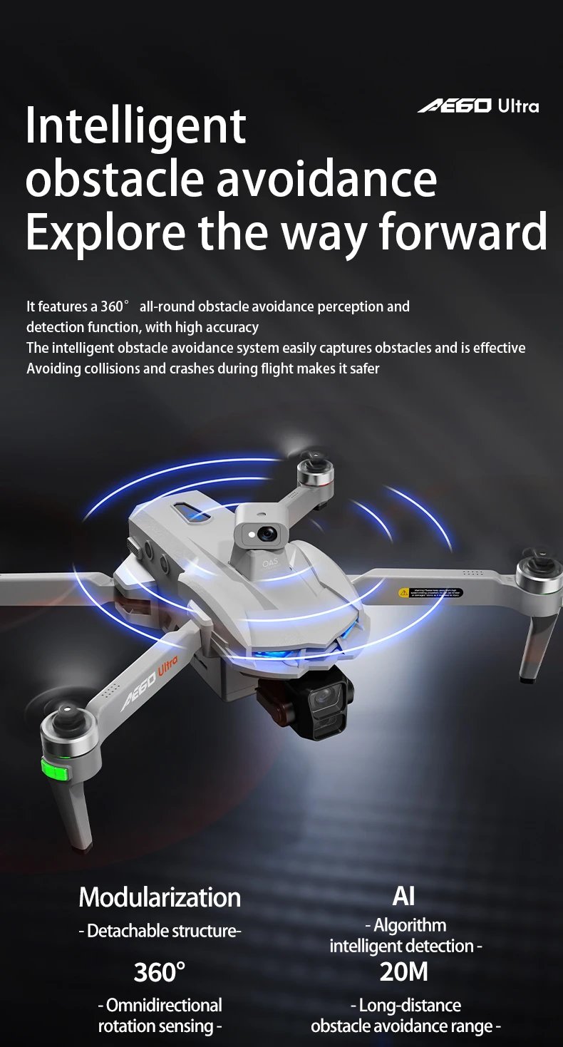 AE60 MAX GPS Drone Professional 8K Camera Aerial FPV Brush Avoiding Obstacle with Large Screen Remote Control Folding Dron