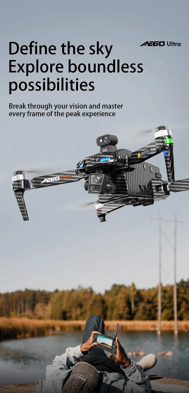 AE60 Professional Drone With 8K Camera GPS Brushless 3-Axis Gimbal 12KM Obstacle Avoidance Touch Screen Airdrop FPV Dron
