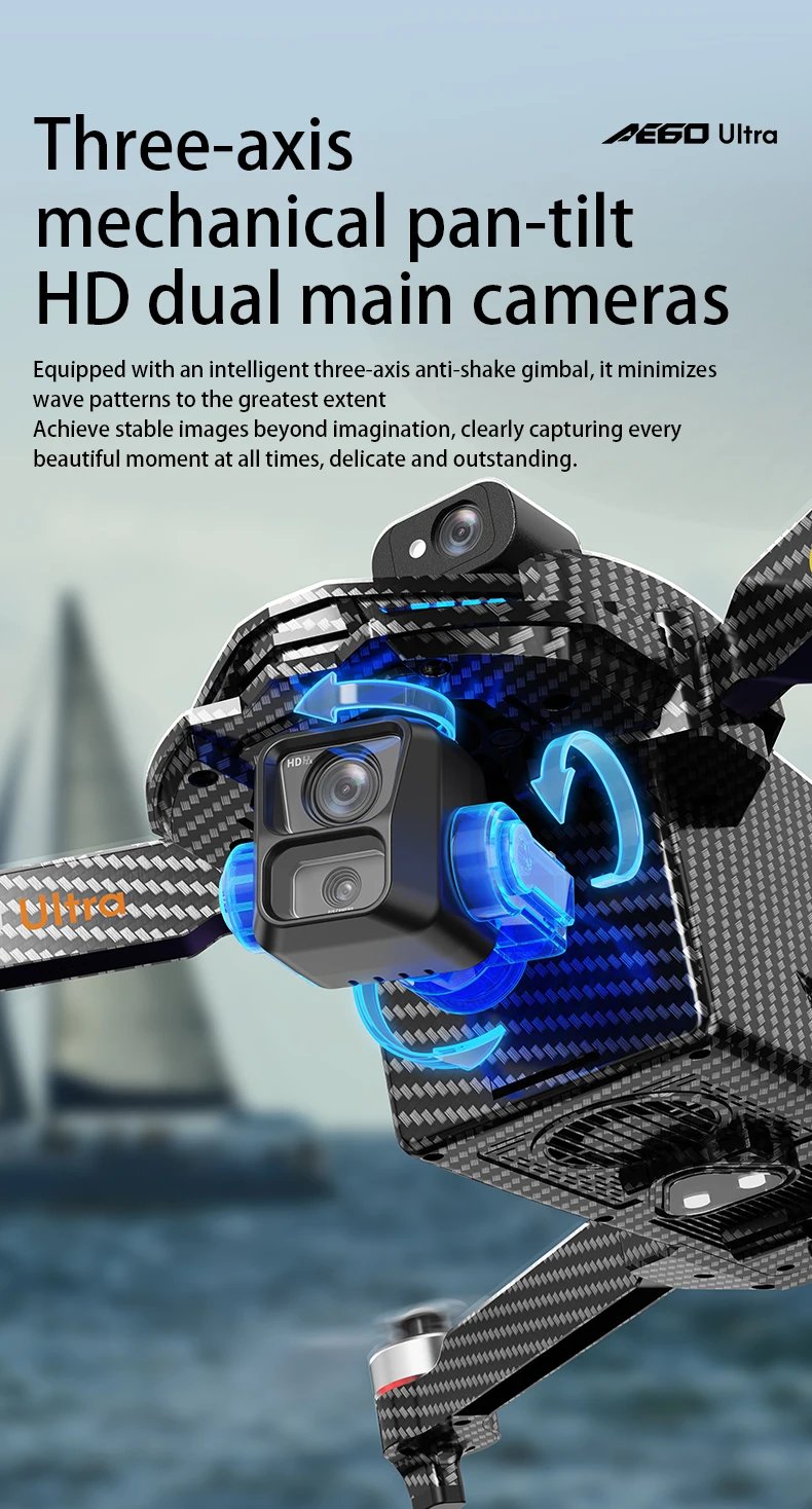 AE60 Professional Drone With 8K Camera GPS Brushless 3-Axis Gimbal 12KM Obstacle Avoidance Touch Screen Airdrop FPV Dron