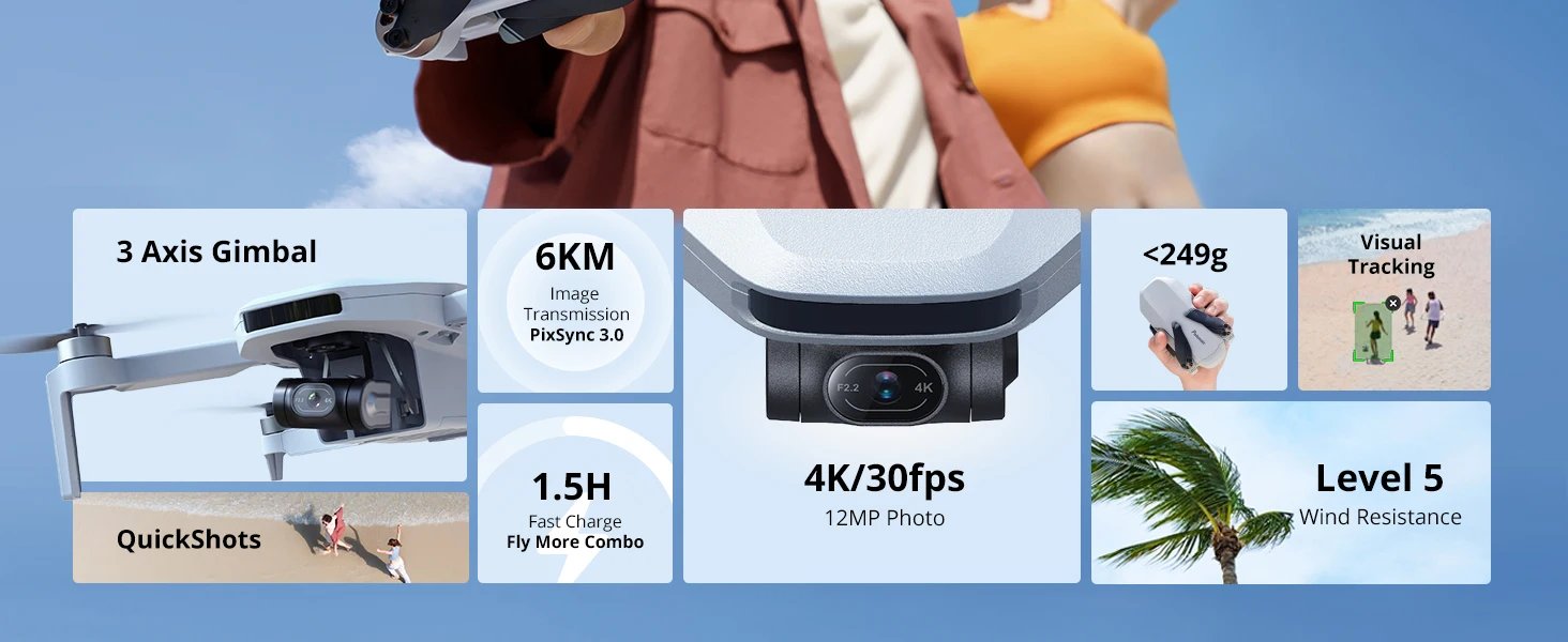 Potensic C0 4K GPS Professional Drone Max 6-KM, 3-Axis Gimbal, Visual Tracking, QuickShot, Under 249g, Return to Home-ATOM