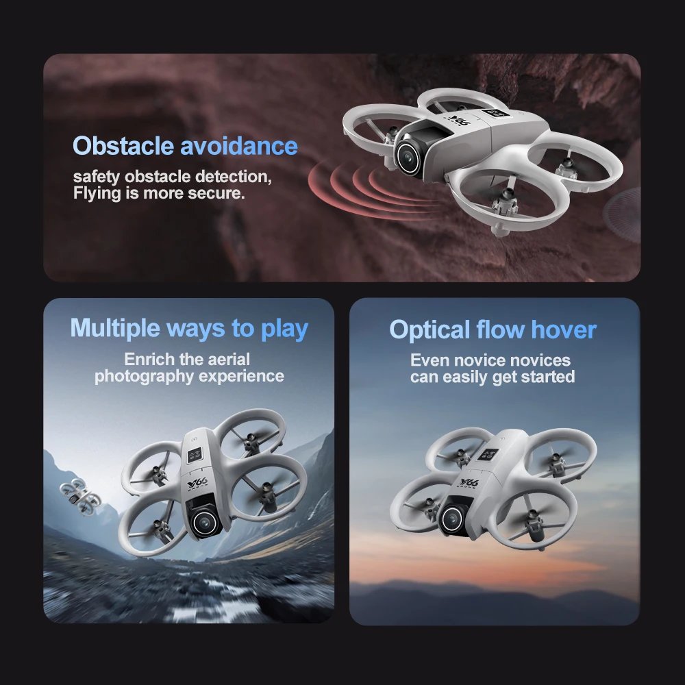 V66 Mini Drone 4K Profesional Dual Camera Headless Mode Obstacle Avoidance WiFi FPV Dron 360° Flip RC Quadcopter Toys for Kids