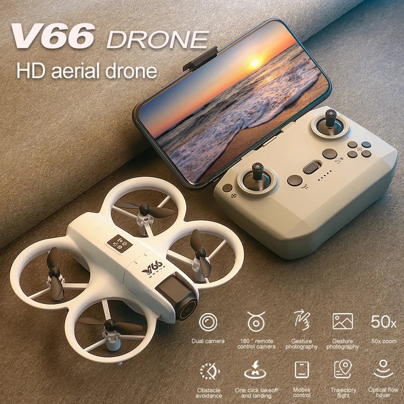 V66 Mini Drone 4K Profesional Dual Camera Headless Mode Obstacle Avoidance WiFi FPV Dron 360° Flip RC Quadcopter Toys for Kids