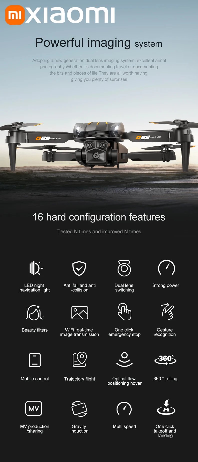 Xiaomi D88 Drone 8K Aerial HD Dual Camera Photography Intelligent Obstacle Avoidance Brushless Motor 5G WIFI GPS Return VR Drone