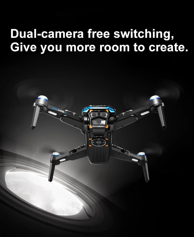 New D13 RC Drone 4K Professional HD Triple Camera 5G WIFI FPV Dron 360° Obstacle Avoidance Brushless Large Screen Quadcopter Toy