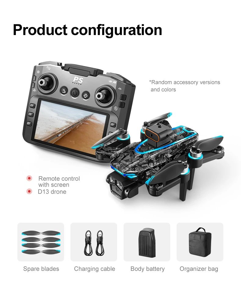 New D13 RC Drone 4K Professional HD Triple Camera 5G WIFI FPV Dron 360° Obstacle Avoidance Brushless Large Screen Quadcopter Toy
