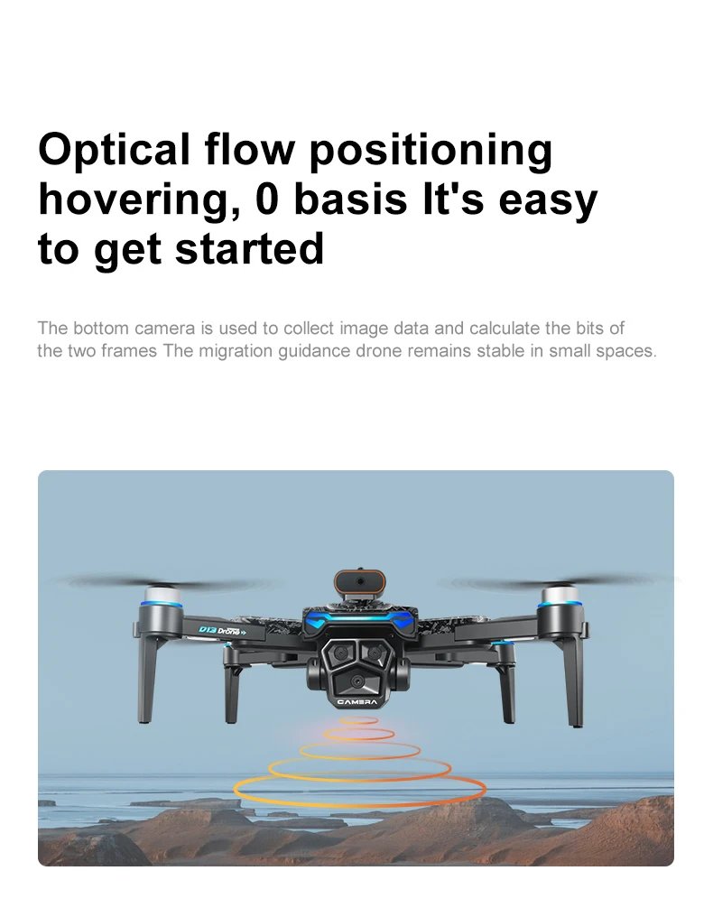 New D13 RC Drone 4K Professional HD Triple Camera 5G WIFI FPV Dron 360° Obstacle Avoidance Brushless Large Screen Quadcopter Toy