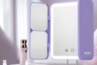 SEJOY Makeup Mirror with Lights, 1X 3X 7X Magnifying Mirror, Touch Control, Trifold Makeup Mirror, Portable LED Makeup Mirror