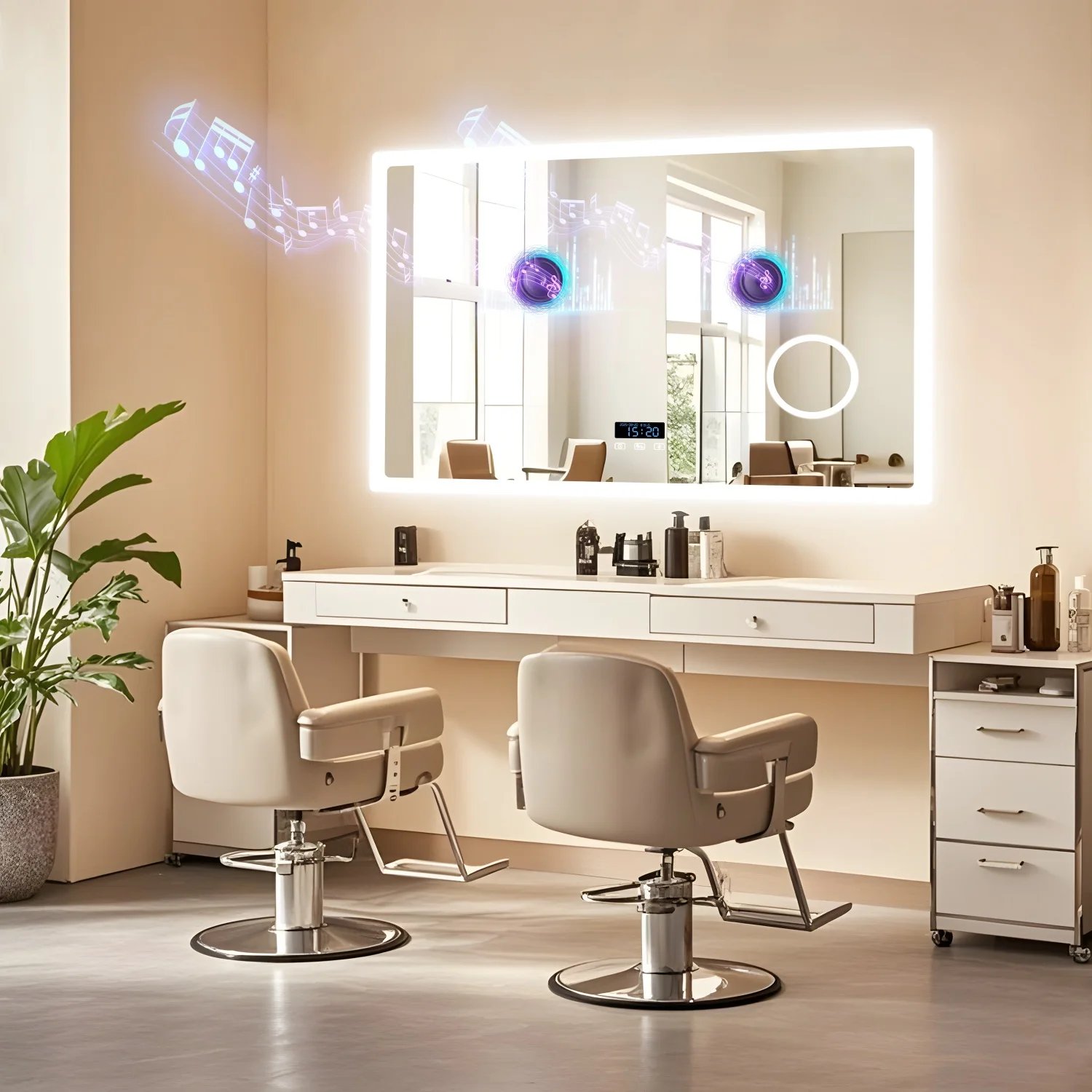 80/100/120/CM LED Bluetooth Bathroom Mirror Touch Antifog with 3X Magnifier Dimmable Date and Time Setting Vanity Mirror