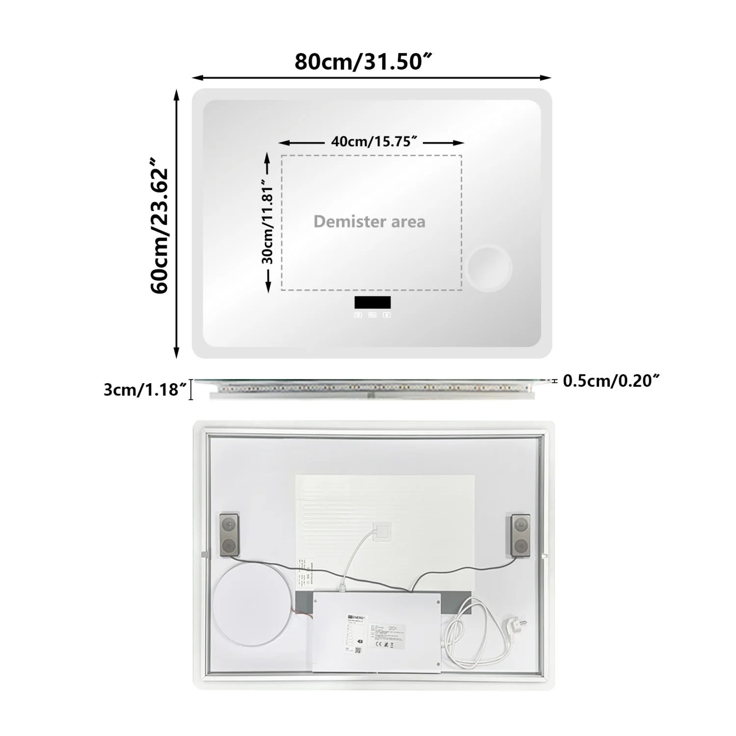 80/100/120/CM LED Bluetooth Bathroom Mirror Touch Antifog with 3X Magnifier Dimmable Date and Time Setting Vanity Mirror