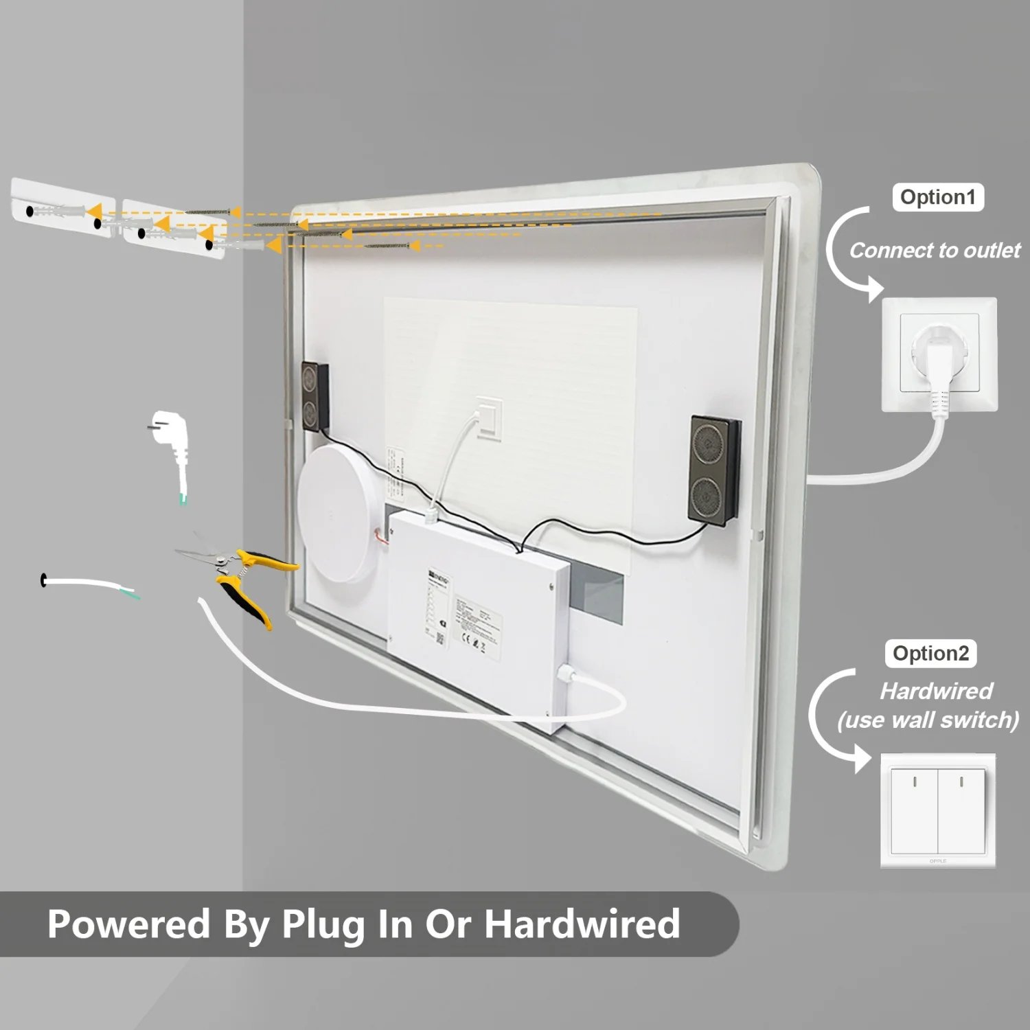80/100/120/CM LED Bluetooth Bathroom Mirror Touch Antifog with 3X Magnifier Dimmable Date and Time Setting Vanity Mirror