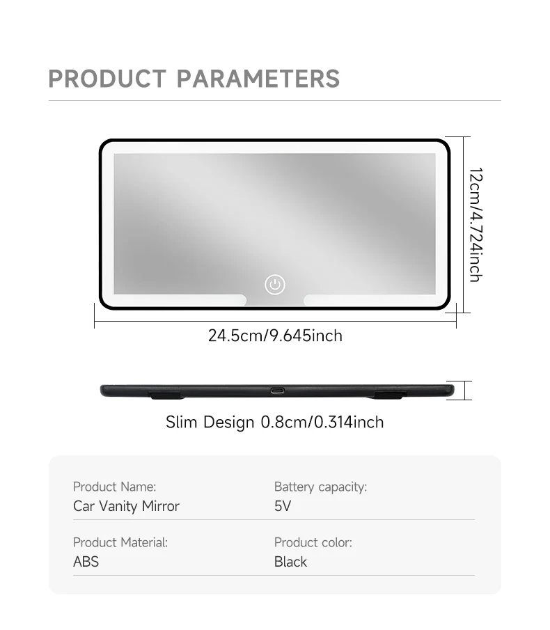 LED Car Makeup HD Mirror Sunshade Makeup Hanging Mirror Ultra Thin USB Charge Autom Cosmetic Mirror Touch Screen Dimmable Light