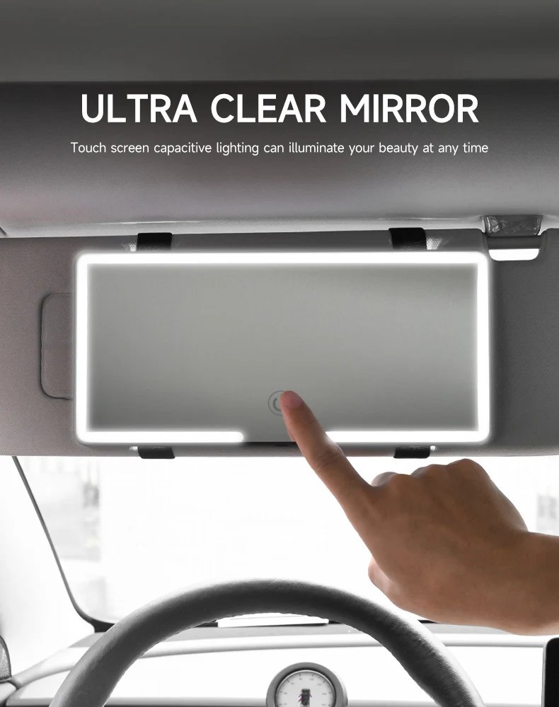 LED Car Makeup HD Mirror Sunshade Makeup Hanging Mirror Ultra Thin USB Charge Autom Cosmetic Mirror Touch Screen Dimmable Light