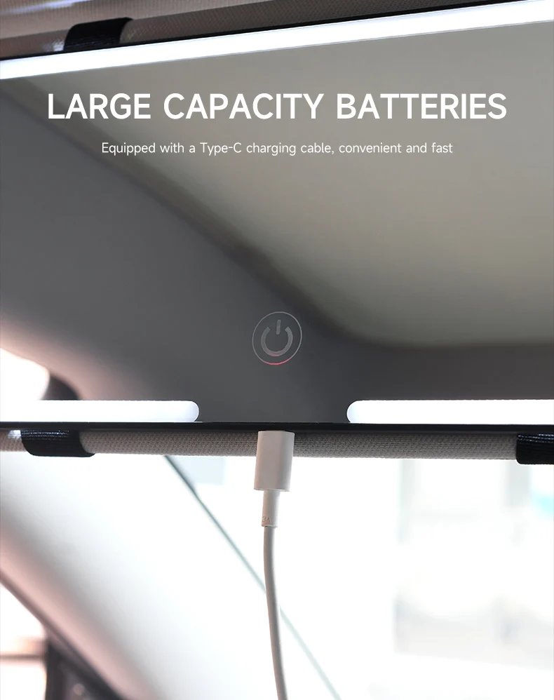 LED Car Makeup HD Mirror Sunshade Makeup Hanging Mirror Ultra Thin USB Charge Autom Cosmetic Mirror Touch Screen Dimmable Light