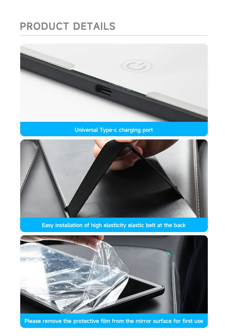 LED Car Makeup HD Mirror Sunshade Makeup Hanging Mirror Ultra Thin USB Charge Autom Cosmetic Mirror Touch Screen Dimmable Light