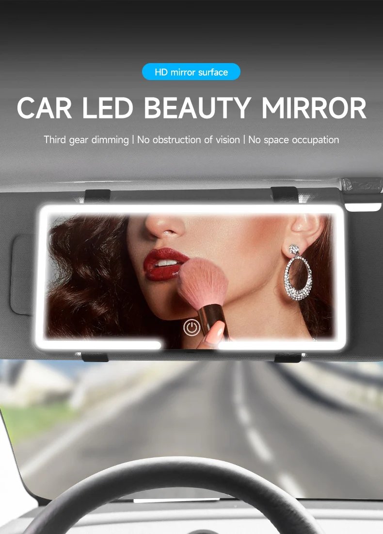 LED Car Makeup HD Mirror Sunshade Makeup Hanging Mirror Ultra Thin USB Charge Autom Cosmetic Mirror Touch Screen Dimmable Light
