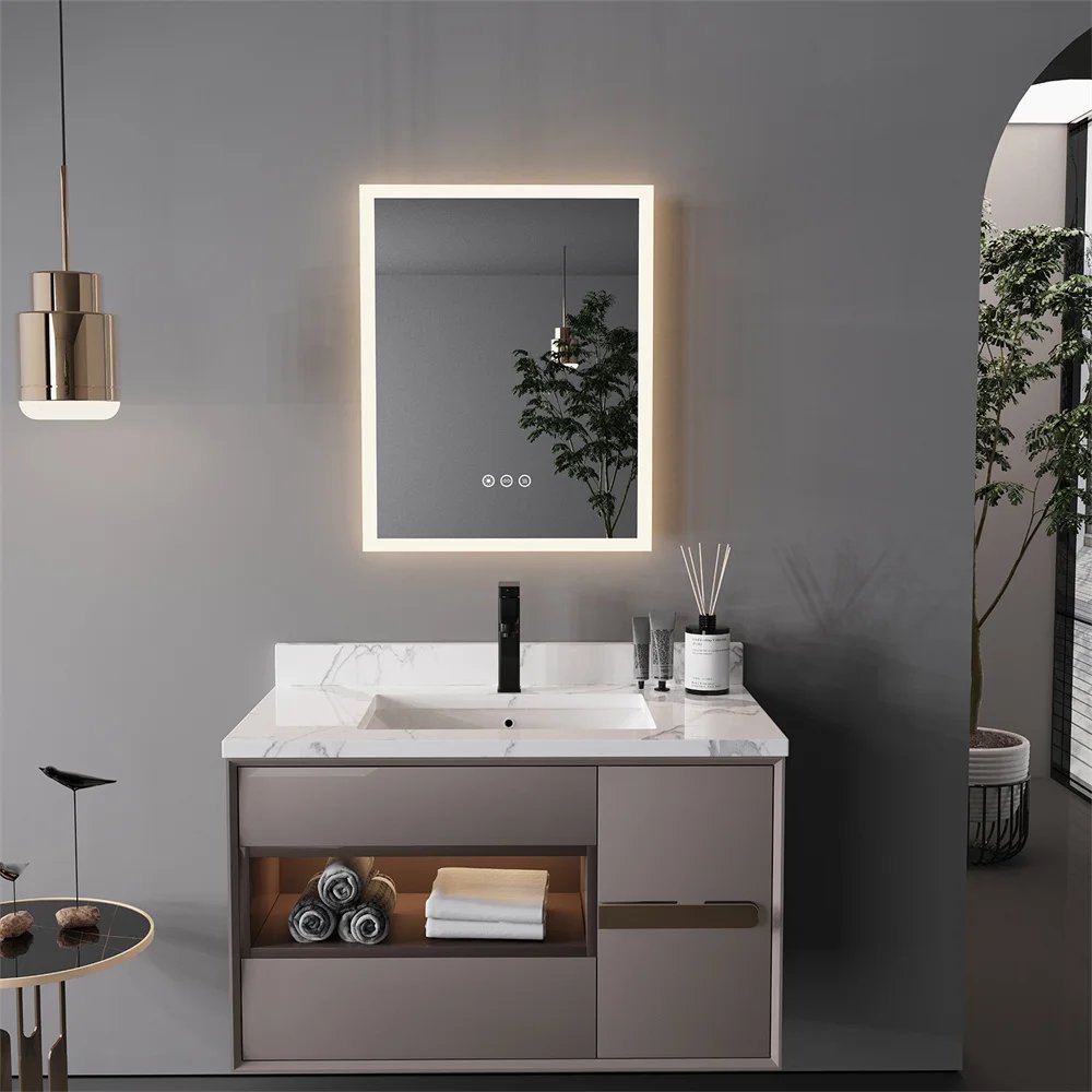 LUVODI LED Mirror Bathroom Wall Mounted Smart Touch Vanity Makeup Mirror with 3 Color Dimmable Defog