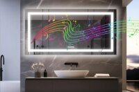LED Lighted Bathroom Mirror with Bluetooth Speaker Smart LED Vanity Makeup Wall Mounted Mirrors 3 Lights Setting Anti-Fog RBG