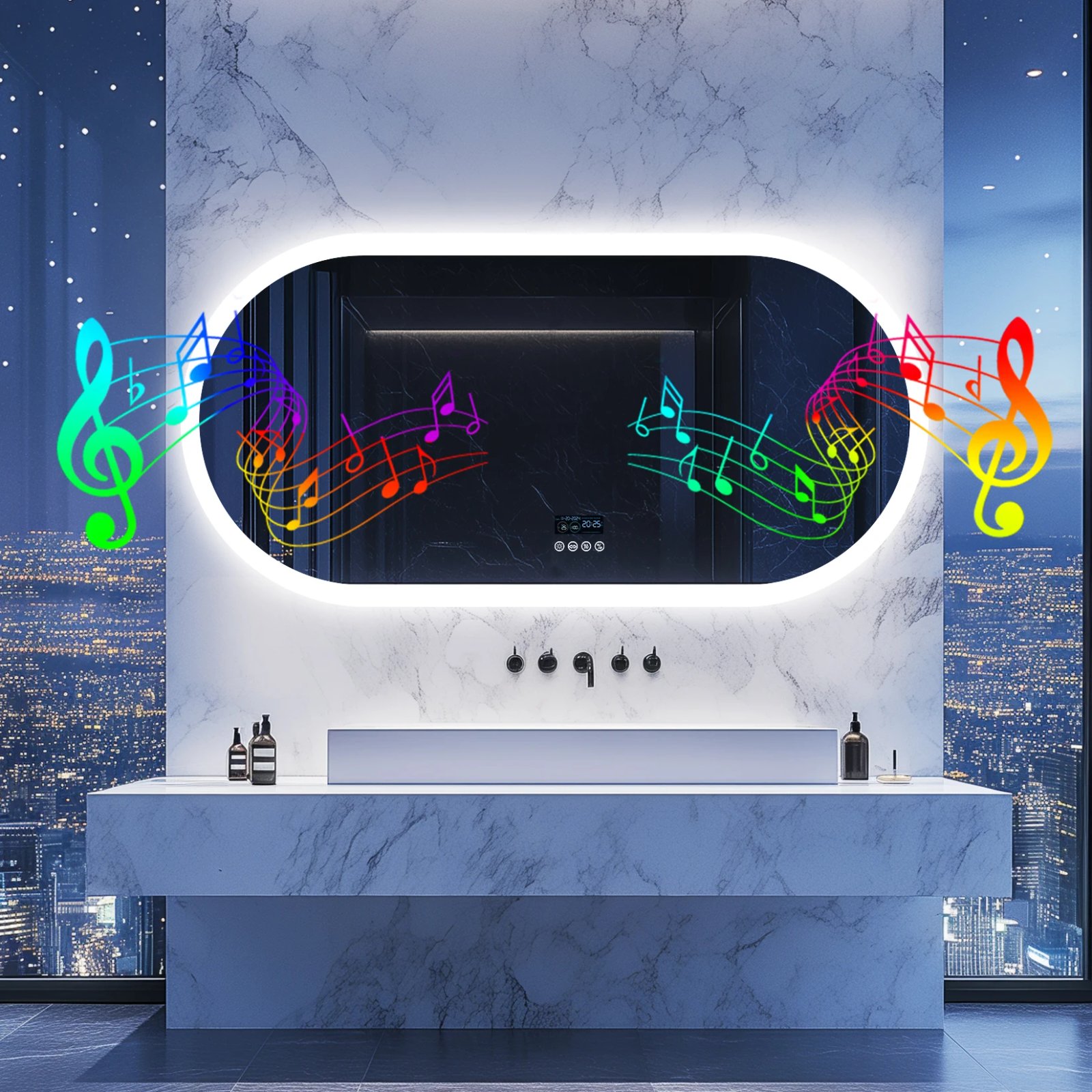 LED Lighted Bathroom Mirror with Bluetooth Speaker Smart LED Vanity Makeup Wall Mounted Mirrors 3 Lights Setting Anti-Fog RBG