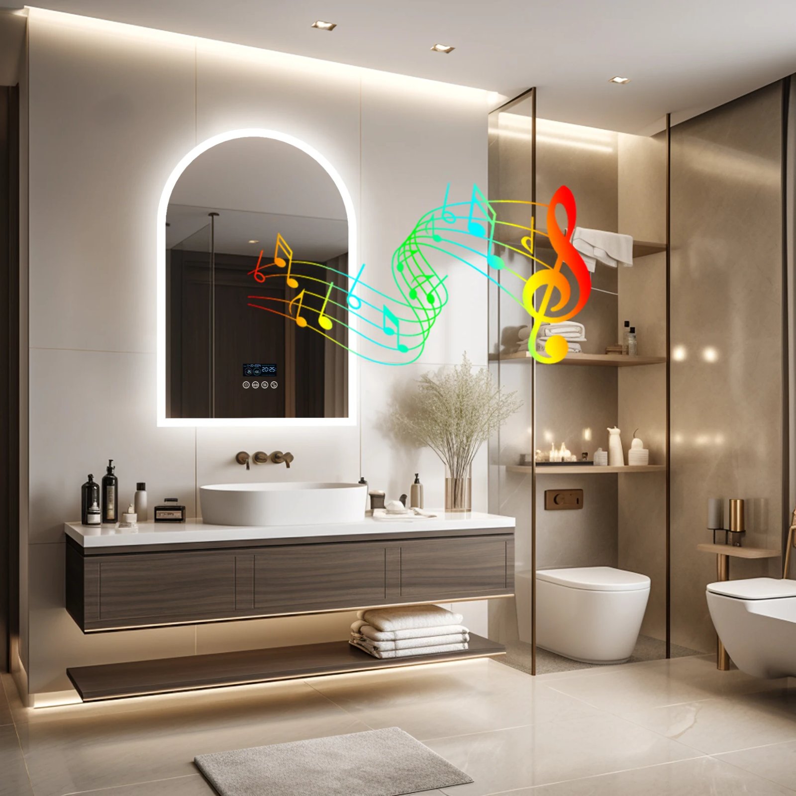 LED Lighted Bathroom Mirror with Bluetooth Speaker Smart LED Vanity Makeup Wall Mounted Mirrors 3 Lights Setting Anti-Fog RBG