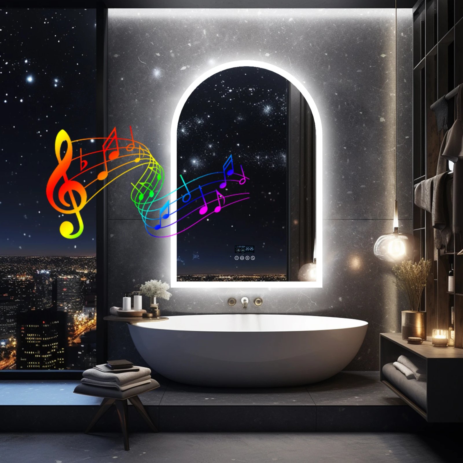 LED Lighted Bathroom Mirror with Bluetooth Speaker Smart LED Vanity Makeup Wall Mounted Mirrors 3 Lights Setting Anti-Fog RBG