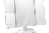 LED Vanity Makeup Mirror with Touch Control, Adjustable Lighting 1X, 2X, 3X Magnification, Trifold Design Ideal Gift for Women