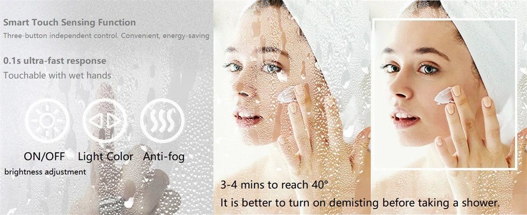 Large Bathroom Mirror LED Magnifying Wall Vanity Mirror with Demisting, Smart Touch Backlit & Front, Memory Light Dimmable