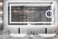Large Bathroom Mirror LED Magnifying Wall Vanity Mirror with Demisting, Smart Touch Backlit & Front, Memory Light Dimmable