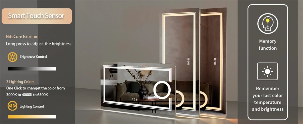 Large Bathroom Mirror LED Magnifying Wall Vanity Mirror with Demisting, Smart Touch Backlit & Front, Memory Light Dimmable