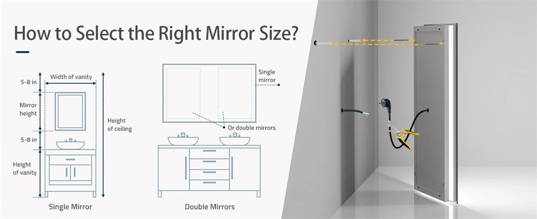 Large Bathroom Mirror LED Magnifying Wall Vanity Mirror with Demisting, Smart Touch Backlit & Front, Memory Light Dimmable