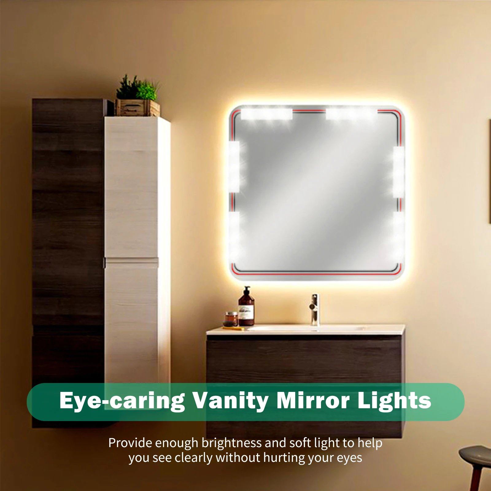 LED Makeup Mirror Lights 6/18/30/42 LEDs Dimmable Touch Control Vanity Bathroom Dresser Mirror Light with USB Cable Strip Lights