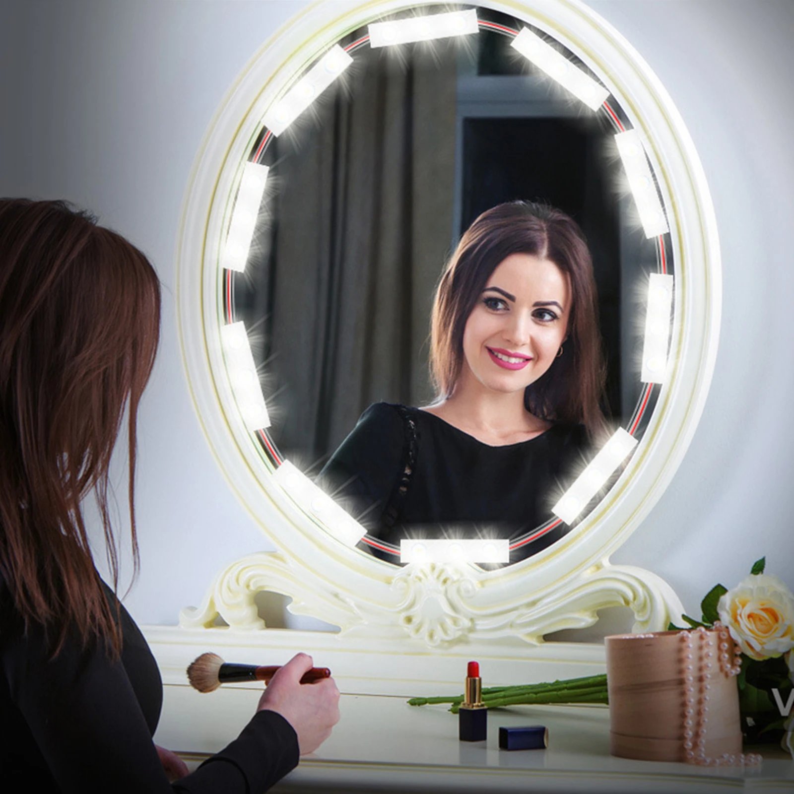 LED Makeup Mirror Lights 6/18/30/42 LEDs Dimmable Touch Control Vanity Bathroom Dresser Mirror Light with USB Cable Strip Lights