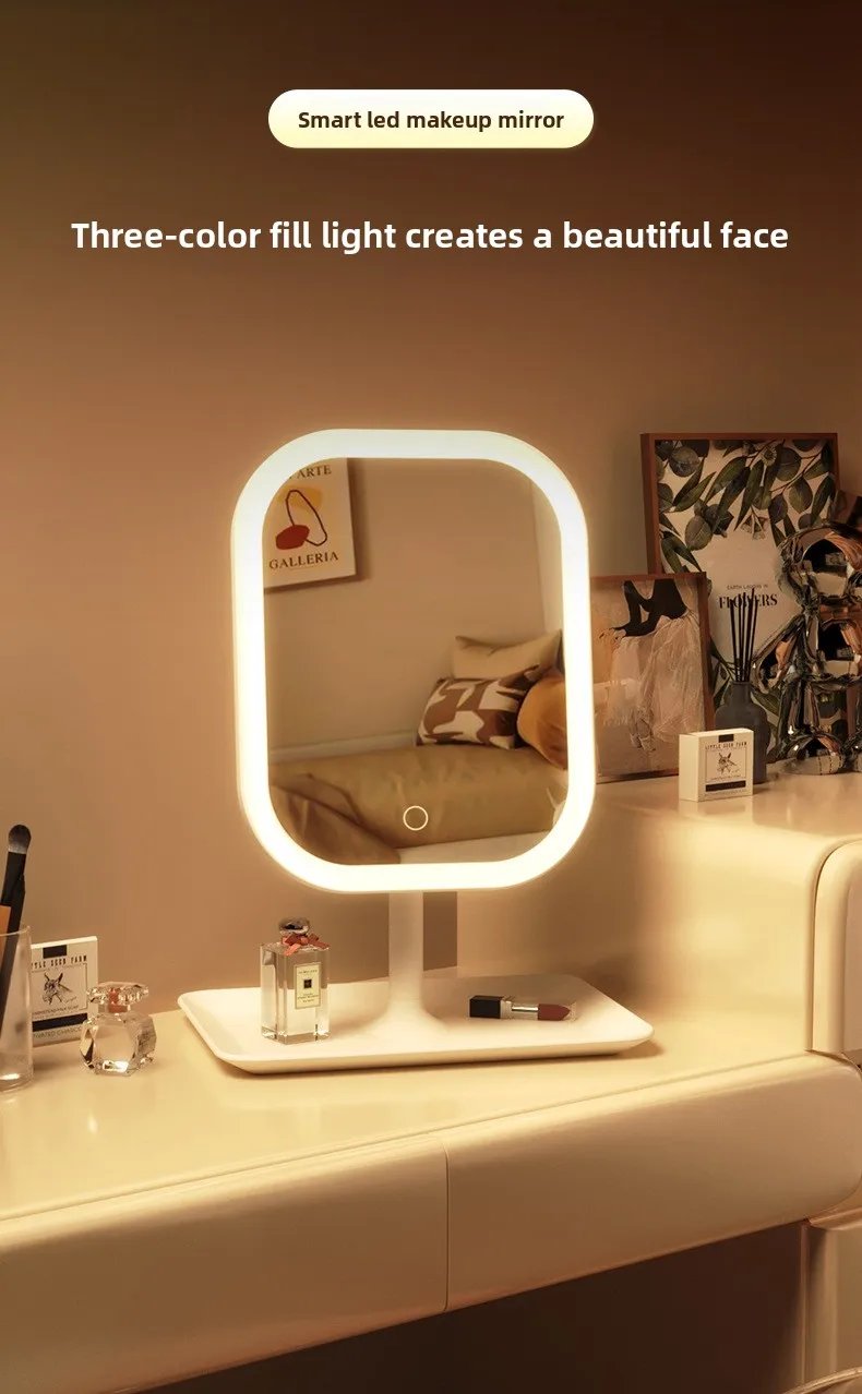 1~2PCS Large Square Rotating LED Makeup Mirror - Square Vanity Mirror with Adjustable Lighting for Girls Dormitory & Home Use