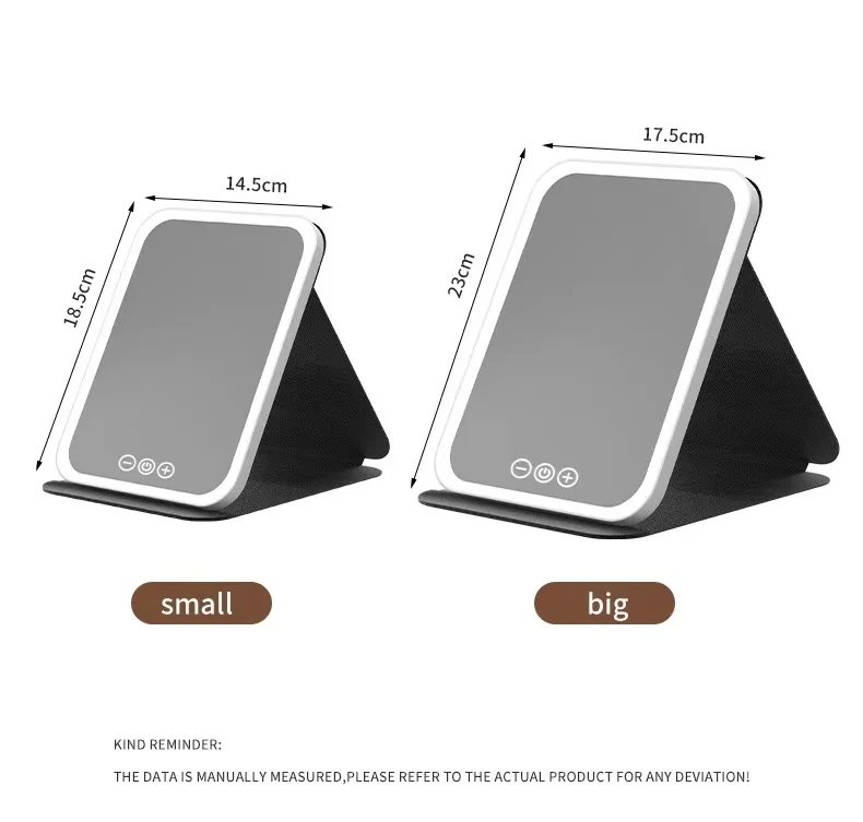 LED Makeup Mirror 3 Colors Light Portable Vanity with Adjustable Brightness USB Charging Foldable for Travel And Home Use