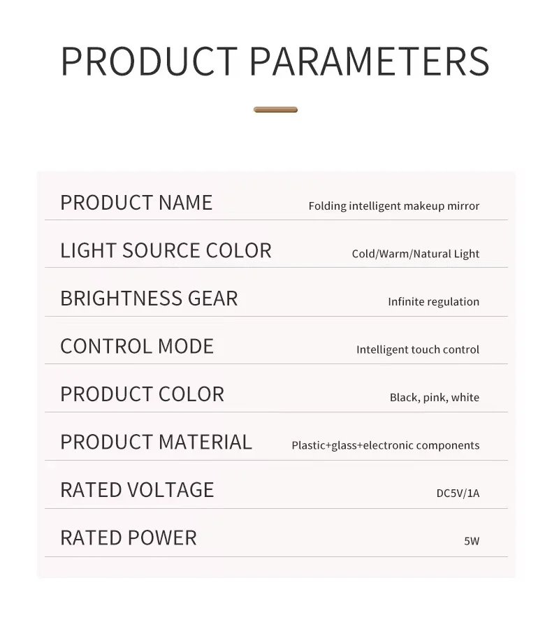 LED Makeup Mirror 3 Colors Light Portable Vanity with Adjustable Brightness USB Charging Foldable for Travel And Home Use