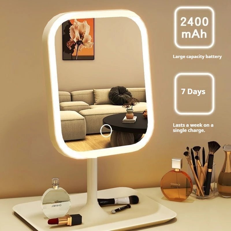 Niche Modern Desktop Vanity Mirror 3 Color Light LED Makeup Touching Mirror Women Bedroom Dressing Mirror
