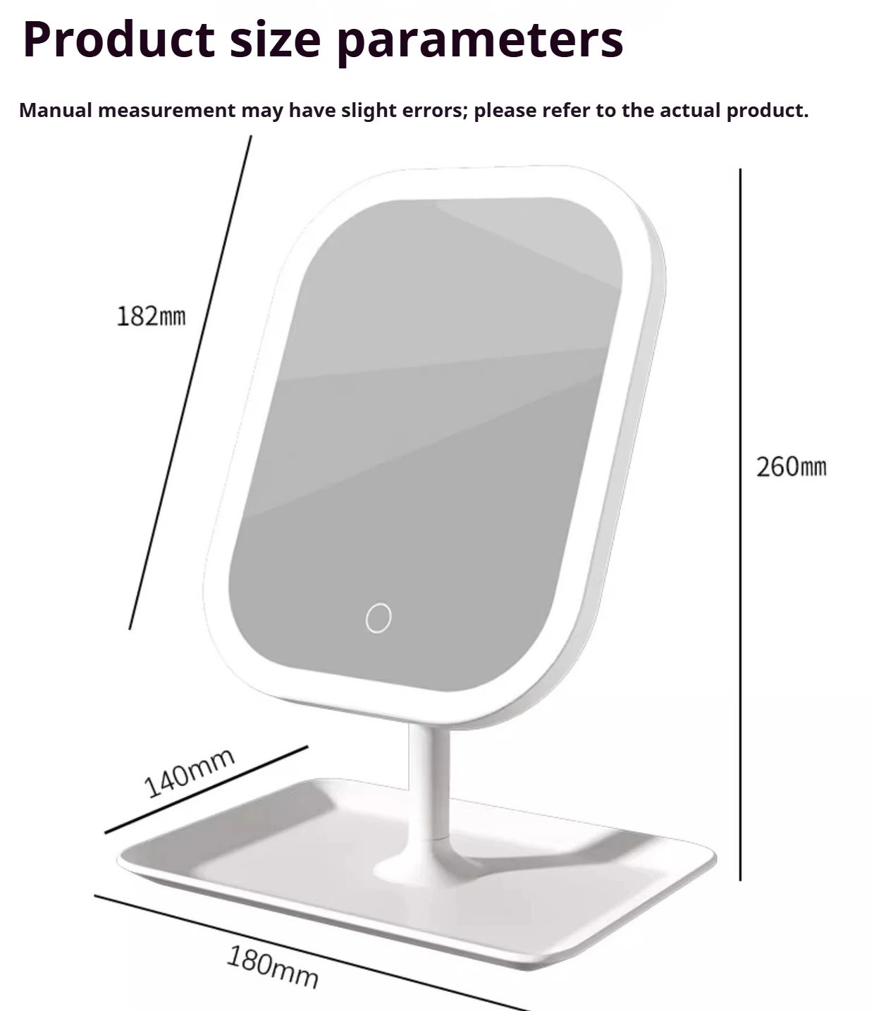 Niche Modern Desktop Vanity Mirror 3 Color Light LED Makeup Touching Mirror Women Bedroom Dressing Mirror