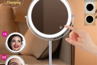 8inch 10X Magnifying LED Makeup Mirror with 3 Color Light Touch Switch Double Side USB Charging Desktop Vanity Cosmetic Mirror