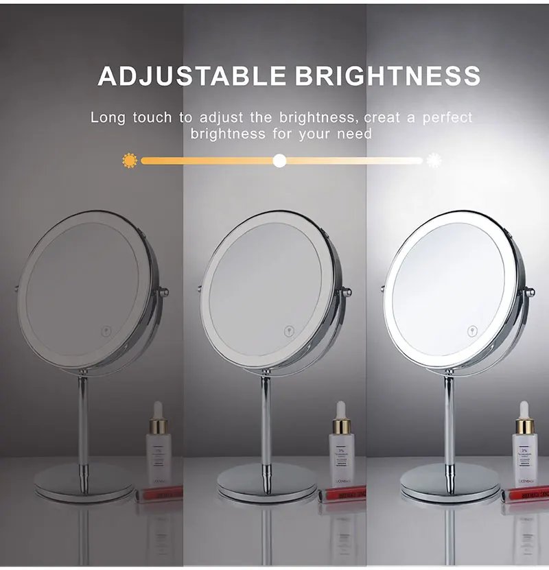 8inch 10X Magnifying LED Makeup Mirror with 3 Color Light Touch Switch Double Side USB Charging Desktop Vanity Cosmetic Mirror