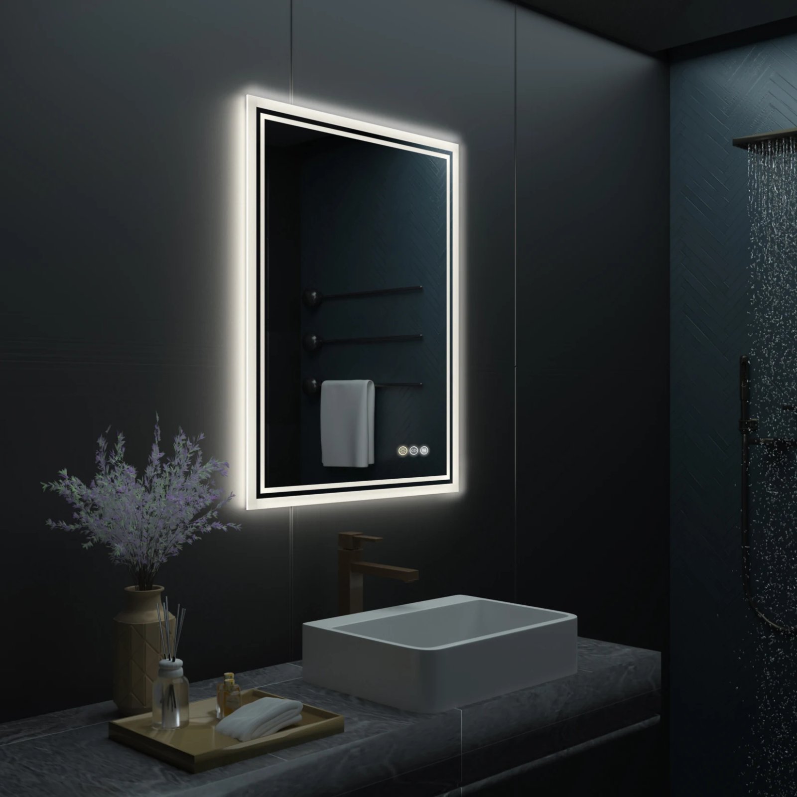 LED Backlit Mirror Bathroom Vanity with Lights,Anti-Fog,Dimmable,CRI90+,Touch Button,Water Proof,Horizontal/Vertical
