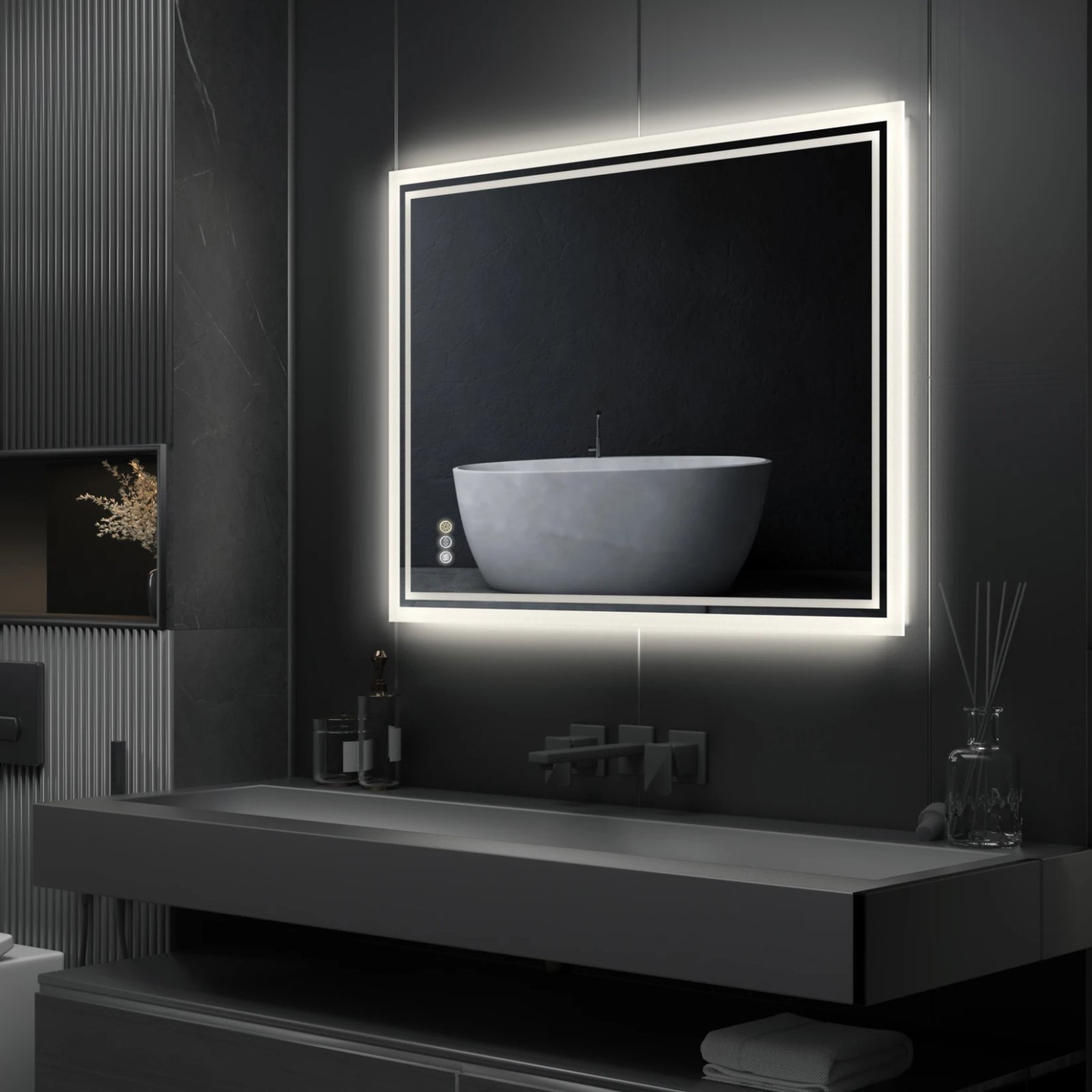 LED Backlit Mirror Bathroom Vanity with Lights,Anti-Fog,Dimmable,CRI90+,Touch Button,Water Proof,Horizontal/Vertical