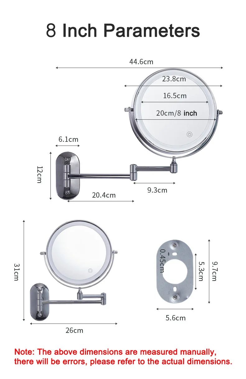 Wall Folding Makeup HD Mirror Double Side Fill Light Magnifying USB Charging Led Tricolor Dimming Bathroom Cosmetic Mirrors
