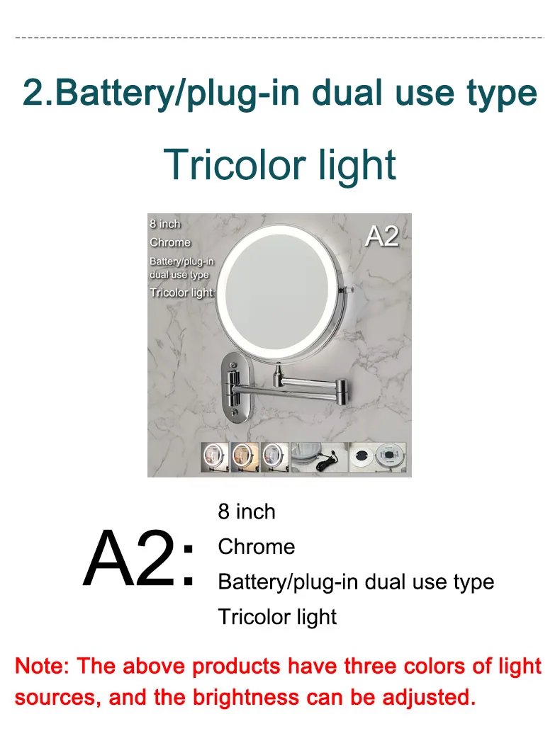 Wall Folding Makeup HD Mirror Double Side Fill Light Magnifying USB Charging Led Tricolor Dimming Bathroom Cosmetic Mirrors