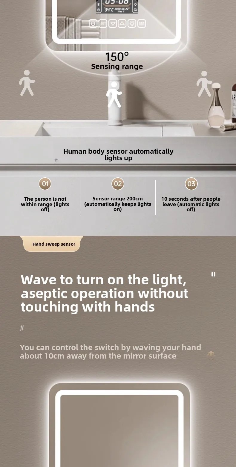 New Smart Mirror Wall Hanging LED High Definition Induction Anti-fog Bathroom Mirror Touch Screen 23.5 * 15.5 Inches Vanity