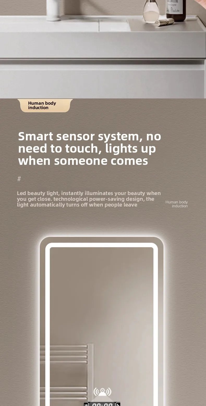 New Smart Mirror Wall Hanging LED High Definition Induction Anti-fog Bathroom Mirror Touch Screen 23.5 * 15.5 Inches Vanity