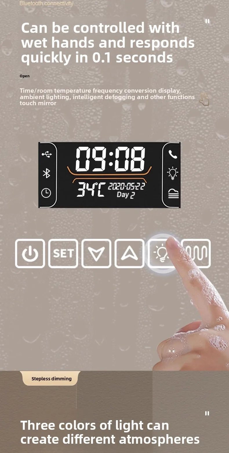 New Smart Mirror Wall Hanging LED High Definition Induction Anti-fog Bathroom Mirror Touch Screen 23.5 * 15.5 Inches Vanity